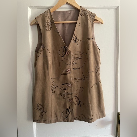 Stunning Vintage Taupe vest with black stitching - Picture 1 of 12